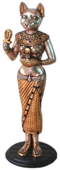 Egyptian Cat Goddess Bastet With Royal Ankh Statue Large